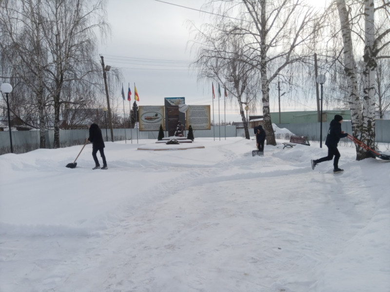 Учащиеся 8Б класса школы N106 очистили от снега территорию памятника войнам-афганцам..